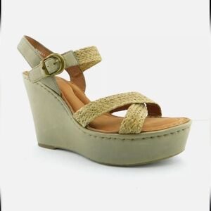 Born taupe 4 Inch wedge sandals leather size 9